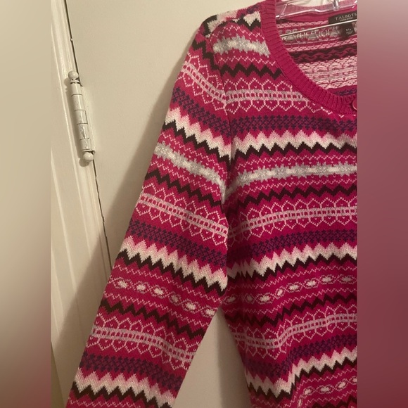 Talbots Pink Fair Isle Button Front Cardigan Size 1X Petite - Picture 7 of 12
